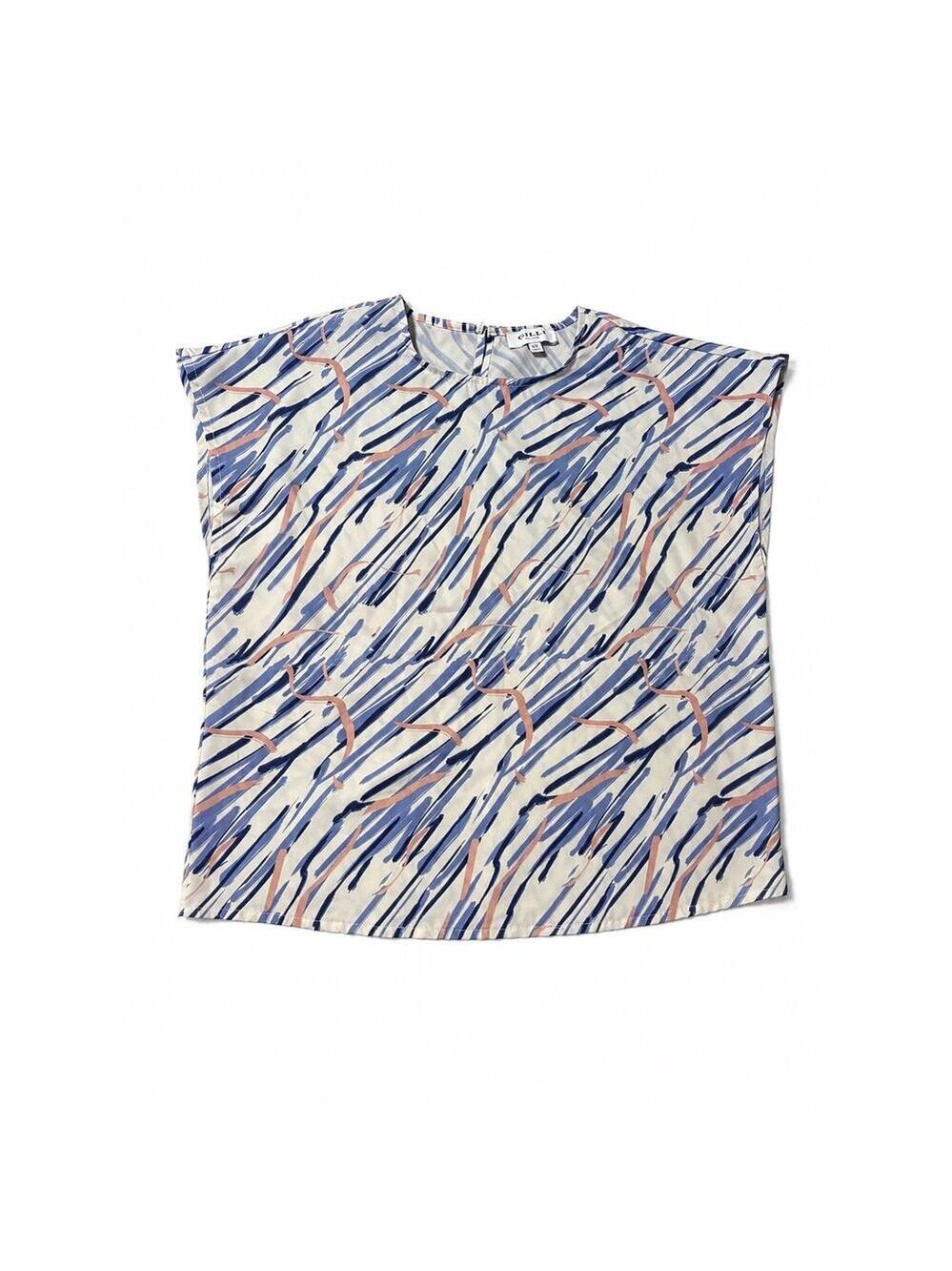 Gilli Abstract Brushstroke Blouse XS Blue Pink Relaxed Fit Top